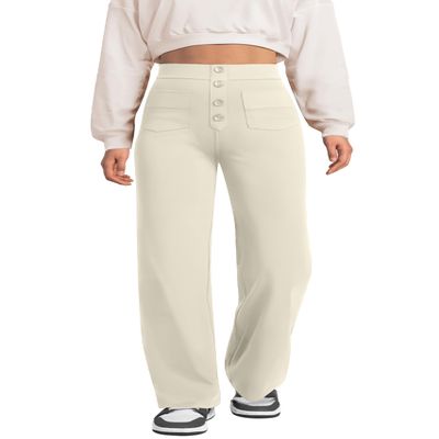 keriffe Women's Straight Leg Pants High Waisted Button Stretchy Business Work Dress Casual Trousers Multiple Pockets Khaki