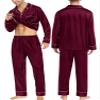 SWOMOG Couples Matching Pajamas Sets Women & Men Silk Satin Long Sleeve Button Down Sleepwear 2 Pcs Classic Loungewear Women Deep Wine Red Large view 3