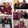 SWOMOG Couples Matching Pajamas Sets Women & Men Silk Satin Long Sleeve Button Down Sleepwear 2 Pcs Classic Loungewear Women Deep Wine Red Large view 4