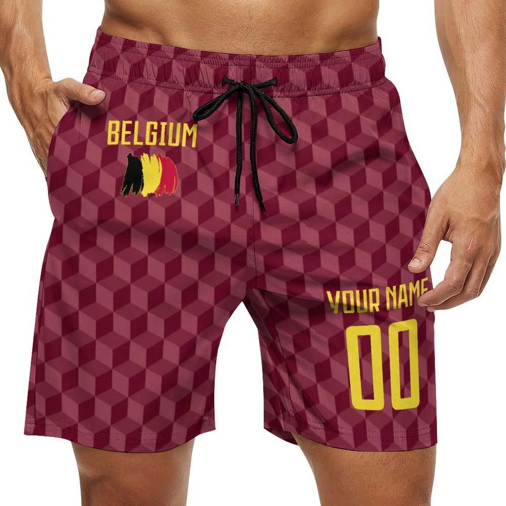 2024 Belgium Shorts Custom Soccer Beach Trunks,Belgium Fans Gifts Personalized Name & Number,Men Youth,S-3XL