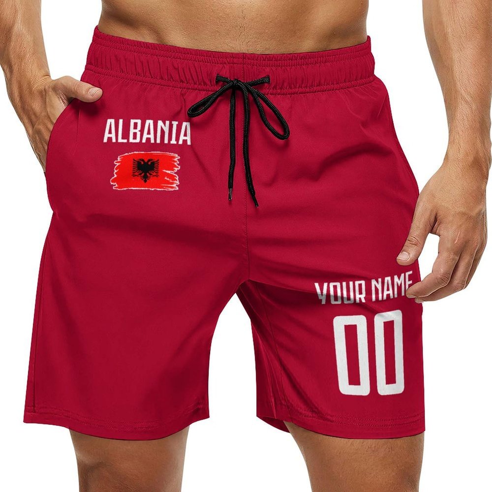 2024 Albania Shorts Custom Soccer Beach Trunks,Albanian Fans Gifts Personalized Name & Number,Men Youth,S-3XL