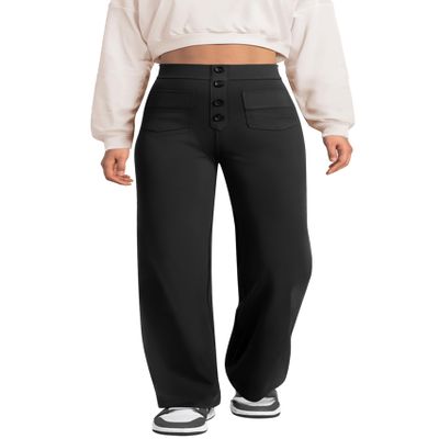 keriffe Women's Straight Leg Dress Pants Stretchy Work Trousers Black