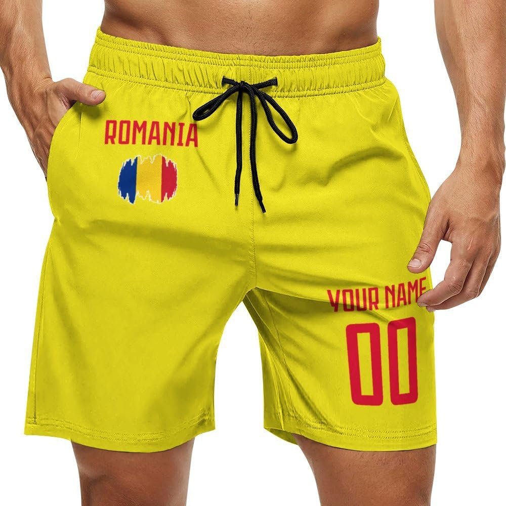 2024 Romania Shorts Custom Soccer Beach Trunks,Romanian Fans Gifts Personalized Name & Number,Men Youth,S-3XL