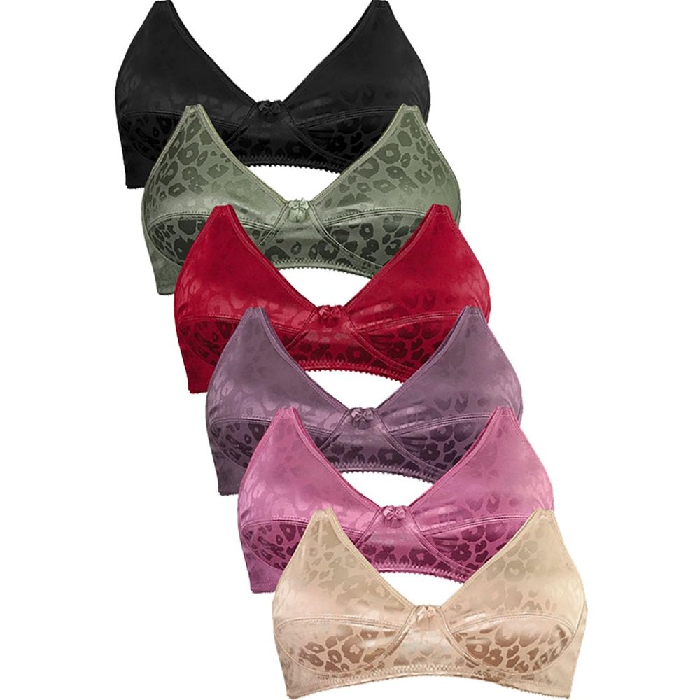 6 Pieces Wireless Lace Full Cup 3-Hooks No Padding Wire Free Mama Bra 34B