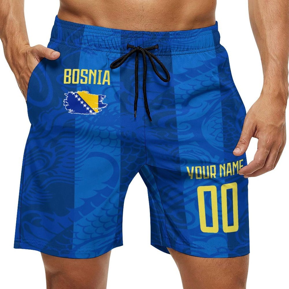 2024 Bosnia and Herzegovina Shorts Custom Soccer Beach Trunks,Bosnia and Herzegovina Fans Gifts Personalized Name & Number,Men Youth,S-3XL