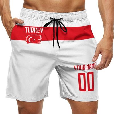 2024 Turkey Shorts Custom Soccer Beach Trunks,Turkey Fan Gifts Personalized Name & Number,Men Youth,S-3XL