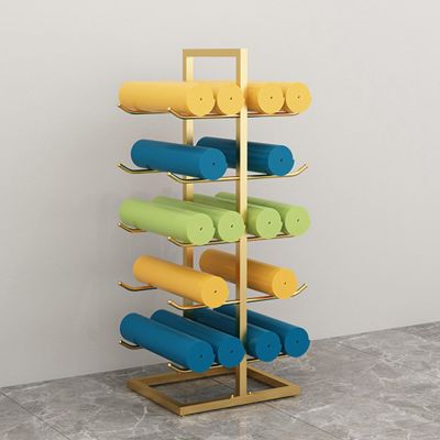 CMYUN Yoga Mat Holder Yoga Mat Rack with Non-Slip Foot Mats, Metal Yoga Mat Holder for Foam Roller Resistance Bands Yoga Block, Home Gym Decor/Yoga Accessories (Color : Gold)