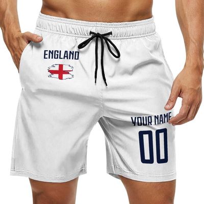 2024 England Shorts Custom Soccer Beach Trunks,England Fans Gifts Personalized Name & Number,Men Youth,S-3XL