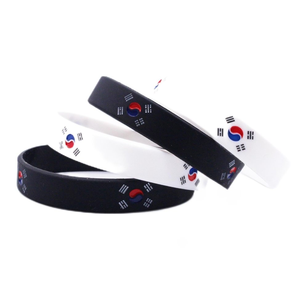 ZENRUIMING 4Pcs Korea Flag Silicone Bracelet, Outdoor Leisure Sports Stretchy Bracelet, Soccer Basketball Rugby Support Bracelet