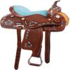 Generic Turquoise Western Kids Youth Adult Barrel Leather Saddle for Horse Riding Equestrian Tack Set Floral Tooled with Silver Conchos WS-0105 (17"" Seat), Pink view 2
