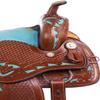 Generic Turquoise Western Kids Youth Adult Barrel Leather Saddle for Horse Riding Equestrian Tack Set Floral Tooled with Silver Conchos WS-0105 (17"" Seat), Pink view 3