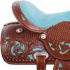 Generic Turquoise Western Kids Youth Adult Barrel Leather Saddle for Horse Riding Equestrian Tack Set Floral Tooled with Silver Conchos WS-0105 (17"" Seat), Pink view 4