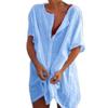 Akivide Women's Summer Cotton Linen Short Sleeve Button Up Shirt Casual Plus Size Beach Swimsuit Cover Up Mini Dress view 1