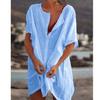 Akivide Women's Summer Cotton Linen Short Sleeve Button Up Shirt Casual Plus Size Beach Swimsuit Cover Up Mini Dress view 2