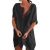Akivide Women's Summer Cotton Linen Short Sleeve Button Up Shirt Casual Plus Size Beach Swimsuit Cover Up Mini Dress Black view 1