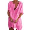 Akivide Women's Summer Cotton Linen Short Sleeve Button Up Shirt Casual Plus Size Beach Swimsuit Cover Up Mini Dress view 1