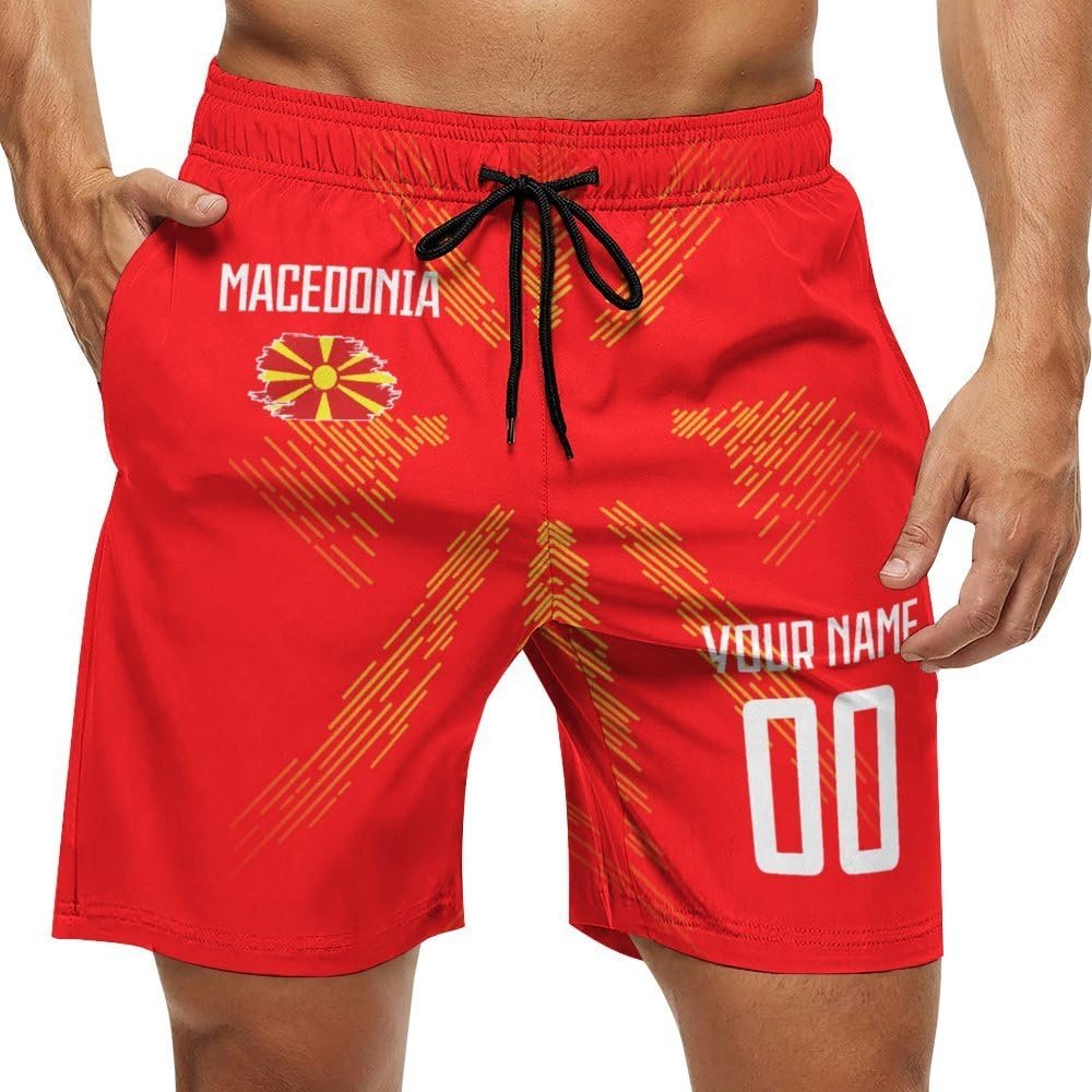2024 Macedonia Shorts Custom Soccer Beach Trunks,Macedonian Fans Gifts Personalized Name & Number,Men Youth,S-3XL