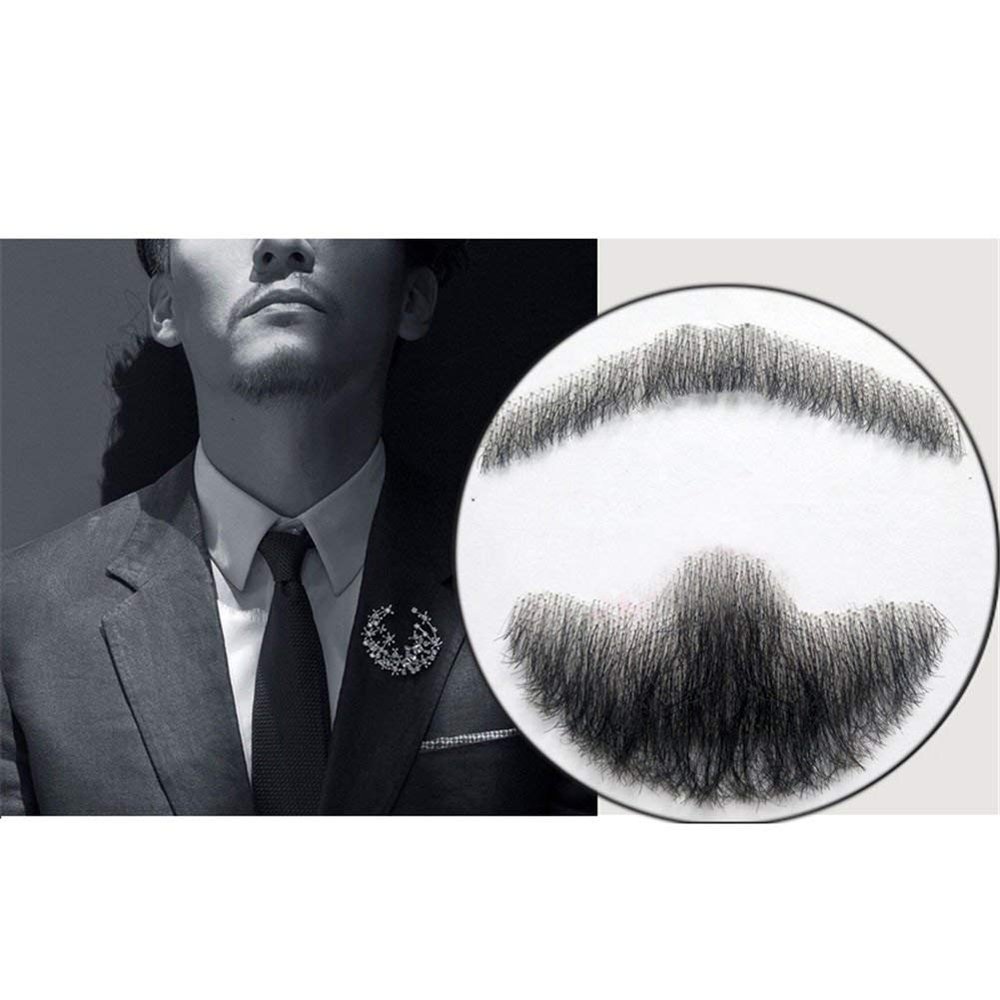 Goatee Men's Beard Human Hair Lace Hand-Made Fake Facial Mustache Costume Pretend (Black,ZZhen)