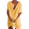 Akivide Women's Summer Cotton Linen Short Sleeve Button Up Shirt Casual Plus Size Beach Swimsuit Cover Up Mini Dress view 1