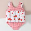 IBTOM CASTLE Toddler Boys Girls Color Block One Piece Plaid Ruffle Swimsuit Swimwear Summer Holiday Beachwear Bathing Suit Swim Suits for Kids Swimming Strawberry 12-18 Months view 2