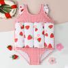 IBTOM CASTLE Toddler Boys Girls Color Block One Piece Plaid Ruffle Swimsuit Swimwear Summer Holiday Beachwear Bathing Suit Swim Suits for Kids Swimming Strawberry 12-18 Months view 3
