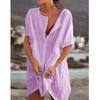 Akivide Women's Summer Cotton Linen Short Sleeve Button Up Shirt Casual Plus Size Beach Swimsuit Cover Up Mini Dress view 2