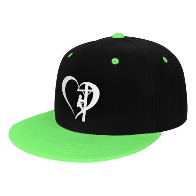 I Love My Lineman Flat Bill Hat Kids Fashion Hip Hop Style Contrast Color Flat Brim Hat Green