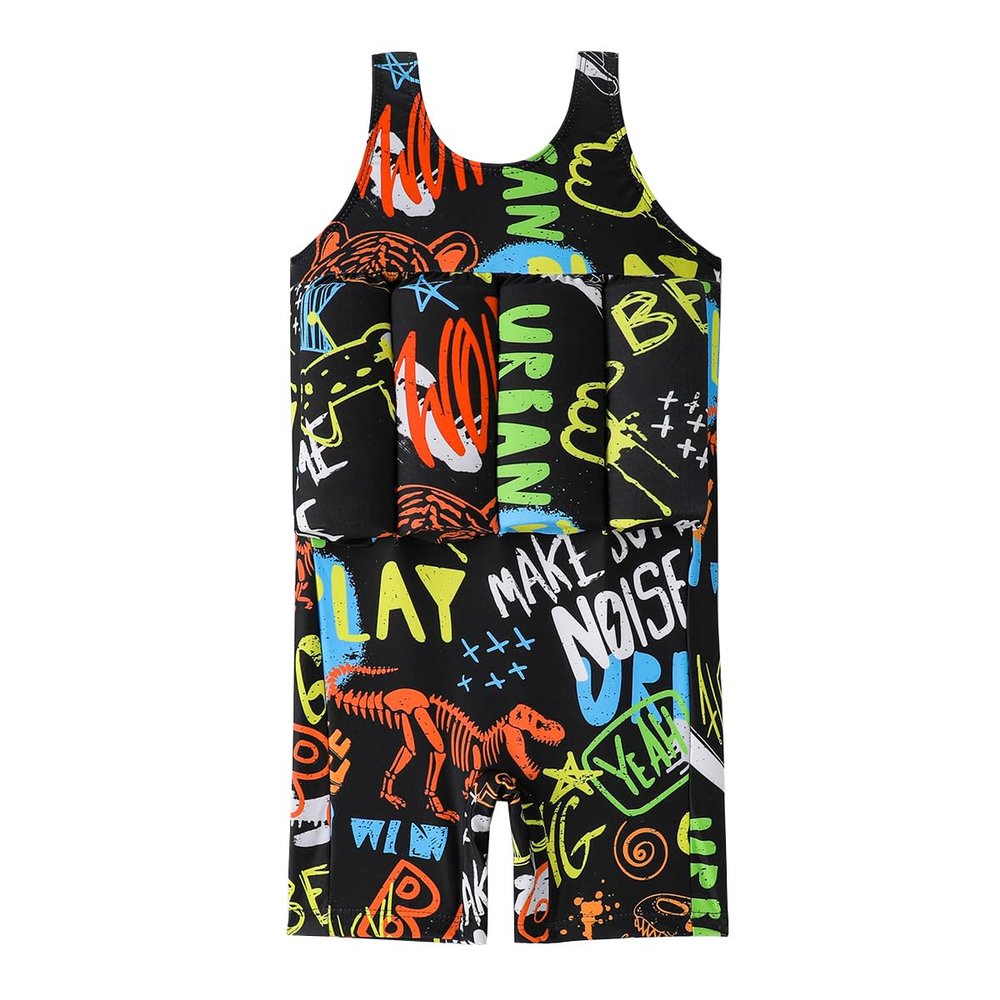 IBTOM CASTLE Toddler Boys Girls Color Block One Piece Swimsuit Swimwear Summer Holiday Beachwear Bathing Suit Swim Suits for Kids Swimming Black Dinosaur 5T