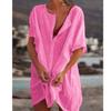 Akivide Women's Summer Cotton Linen Short Sleeve Button Up Shirt Casual Plus Size Beach Swimsuit Cover Up Mini Dress view 2