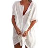 Akivide Women's Summer Cotton Linen Short Sleeve Button Up Shirt Casual Plus Size Beach Swimsuit Cover Up Mini Dress White view 1