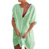 Akivide Women's Summer Cotton Linen Short Sleeve Button Up Shirt Casual Plus Size Beach Swimsuit Cover Up Mini Dress view 1
