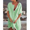 Akivide Women's Summer Cotton Linen Short Sleeve Button Up Shirt Casual Plus Size Beach Swimsuit Cover Up Mini Dress view 2