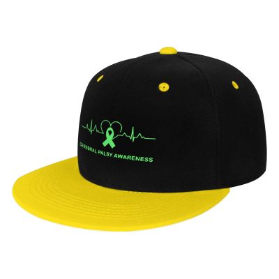 NMNRRPTLS Cerebral Palsy Awareness Flat Bill Hat Kids Fashion Hip Hop Style Contrast Color Flat Brim Hat Yellow