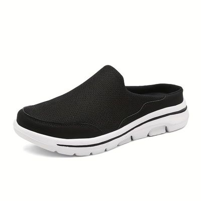 Hhhchpm Men's Slip-on Mules Half Sneakers, Casual Walking Shoes Outdoor, Backless Sneakers, Open Back Shoes (Black and White,13.5)