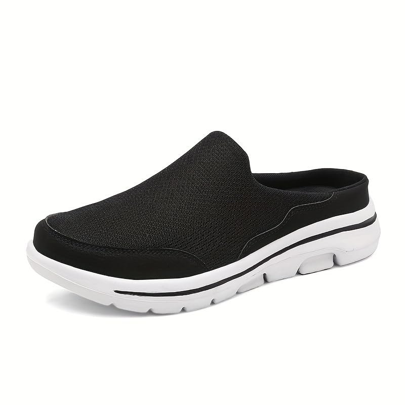 Hhhchpm Men's Slip-on Mules Half Sneakers, Casual Walking Shoes Outdoor, Backless Sneakers, Open Back Shoes (Black and White,13.5)
