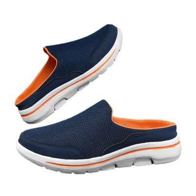 Hhhchpm Men's Slip-on Mules Half Sneakers, Casual Walking Shoes Outdoor, Backless Sneakers, Open Back Shoes (Dark Blue Orange,8.5)