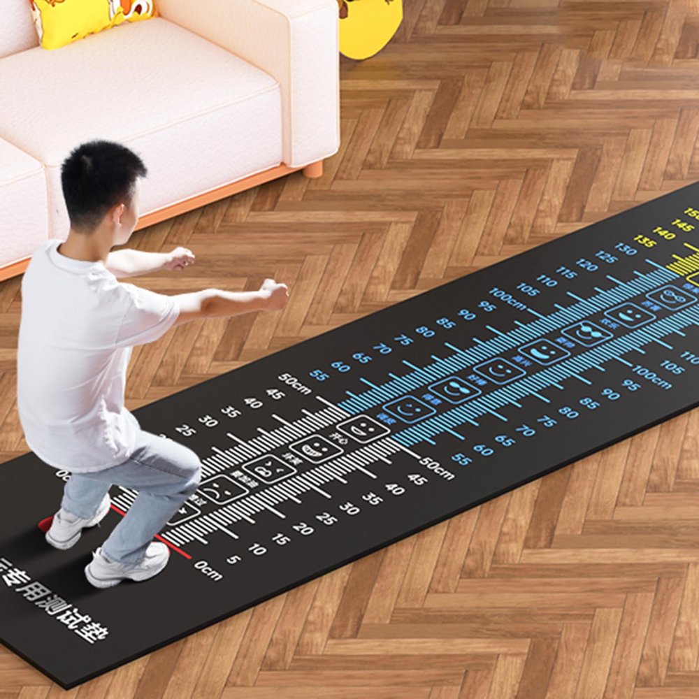 Home Gym Workout Mats for Long Jump 50x200cm, Stretching Yoga Pad with Emoji, Kid Jump Rope Mat for Carpeted/Tiles/Smooth/Floor