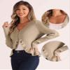 Allegra K Ruffle Cardigan for Women's V Neck Long Sleeve Open Front Sweater Knit Bolero Shrugs Large Khaki view 4