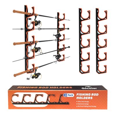 Gocozer Fishing Rod Holder for Garage, H5 Wall or Ceiling Mounted Fishing Pole Holders with Soft Protective Pad, Fishing Rod Storage Organizer, Horizontal Fishing Rod Wall Mount Nets Storage (2 PACK)