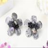 AeraVida Tropical Flower Clip On Earrings Multicolor Simulated Jade Mixed Stone Floral Statement Earrings Non Pierced Paddle Back Handmade Bold Beaded Jewelry 39mm (Grey Tone) view 2