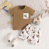 AMIMOJY Toddler Boys Summer Clothes Short Sleeve Cartoon T Shirt with Pocket Pullover Tops Cow Printed Shorts Baby Set 2Pcs, 12-18 Months view 4
