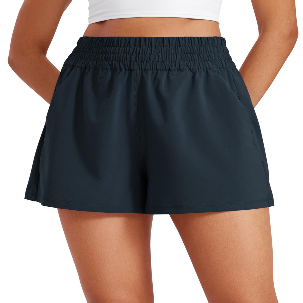 CRZ YOGA Linerless Relaxed Casual Shorts for Women 3" - High Waisted for Lounge Athletic Golf with Pockets True Navy X-Large