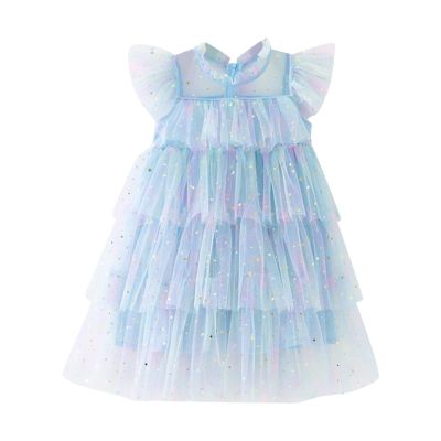 NineFit Basics Layered Butterfly Tulle Tutu Dress for Baby Girls,Toddler Baby Girls Dress with Flower Independence (A-Blue, 5-6 Years)