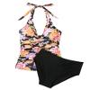 SUUKSESS Women Sexy Halter Tankini Bathing Suits Slimming Tummy Control High Waisted Swimsuits 2 Piece (Colorful Floral Black, XL) view 3