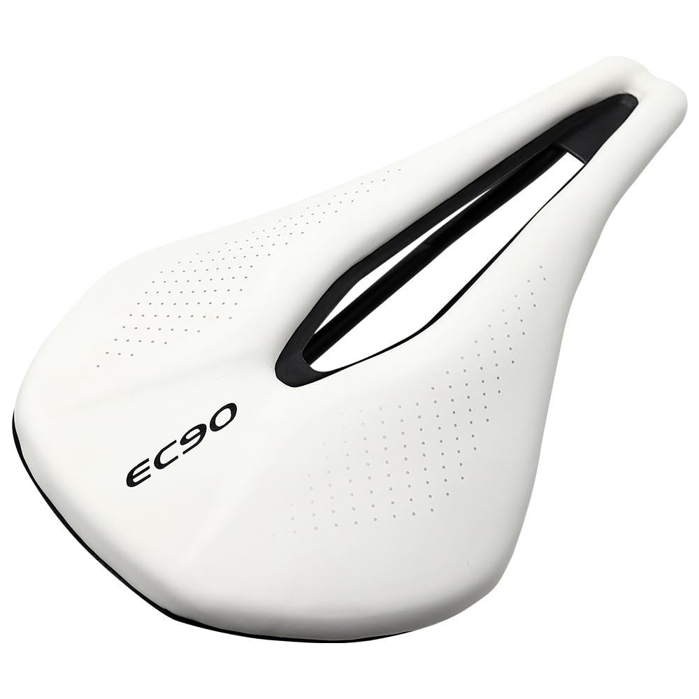 Bicycle Seat Road Bike Saddles PU Ultralight Breathable Comfortable Seat Cushion Bike Racing Saddle Parts Components (White)
