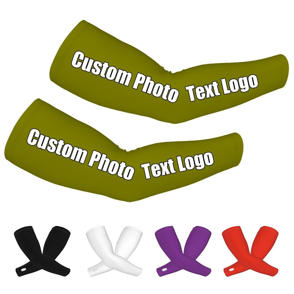GRAXILON Personalized Arm Sleeve Customized Text Logo Name Breathable Sleeves Covers for Cycling Football Baseball, Olive