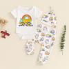 JLKGICF Newborn Baby Boy Summer Clothes Infant Tractor Funny Letter Print Romper Top Pants Hat Set Coming Home Farm Outfit (White Yellow, 0-3 Months) view 2