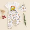 JLKGICF Newborn Baby Boy Summer Clothes Infant Tractor Funny Letter Print Romper Top Pants Hat Set Coming Home Farm Outfit (White Yellow, 0-3 Months) view 3