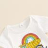 JLKGICF Newborn Baby Boy Summer Clothes Infant Tractor Funny Letter Print Romper Top Pants Hat Set Coming Home Farm Outfit (White Yellow, 0-3 Months) view 4