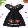 1IMEKIS Mexican Dress for Girls: Baby Fiesta Outfit Traditional Toddler Fiesta Dress Party Kids Ethnic Wear Summer Flower Embroidery Cinco De Mayo UNO Birthday Cake Smash Photoshoot Black 12-18 Months view 2